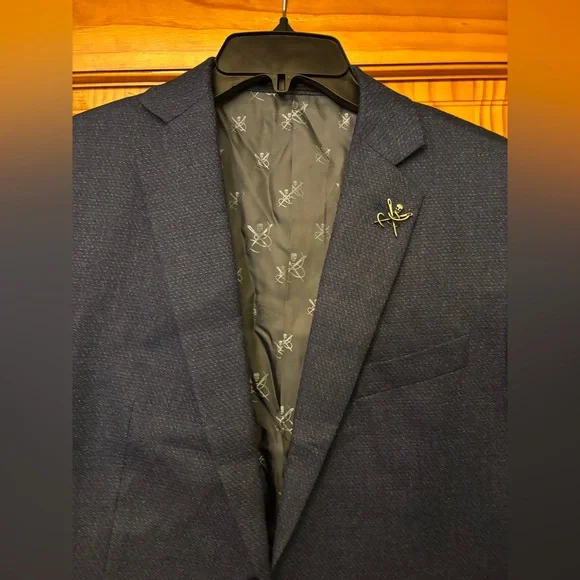 JOHN VARVATOS BLEECKER BLUE TWO BUTTON STRETCH WOOL BLEND BLAZER